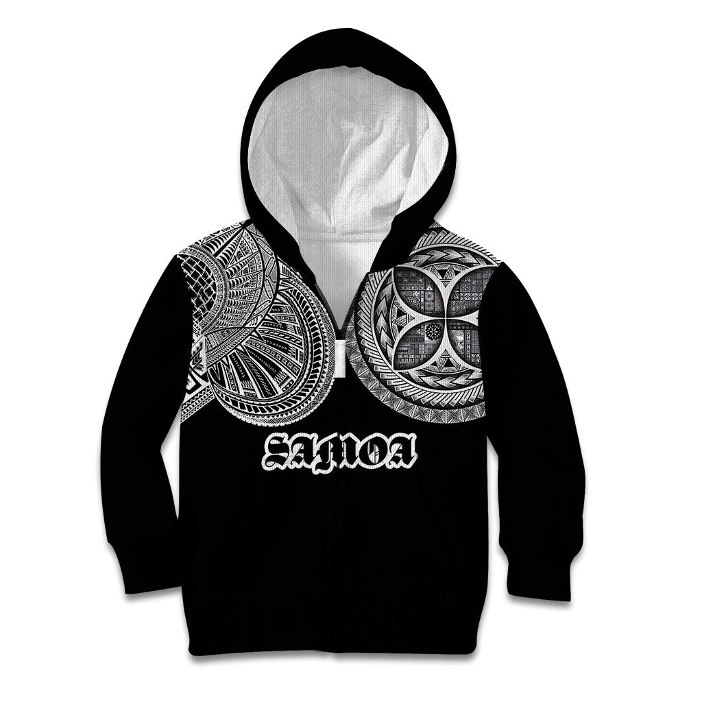 Samoa Traditional Tattoo Kid Hoodie Tribal Tatau Pattern LT03 Zip Hoodie Black - Polynesian Pride