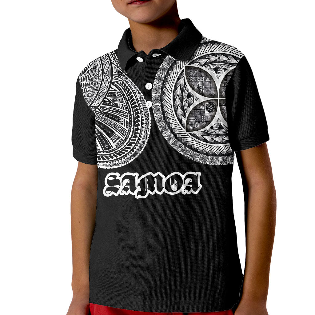 Samoa Traditional Tattoo Kid Polo Shirt Tribal Tatau Pattern LT03 Kid Black - Polynesian Pride