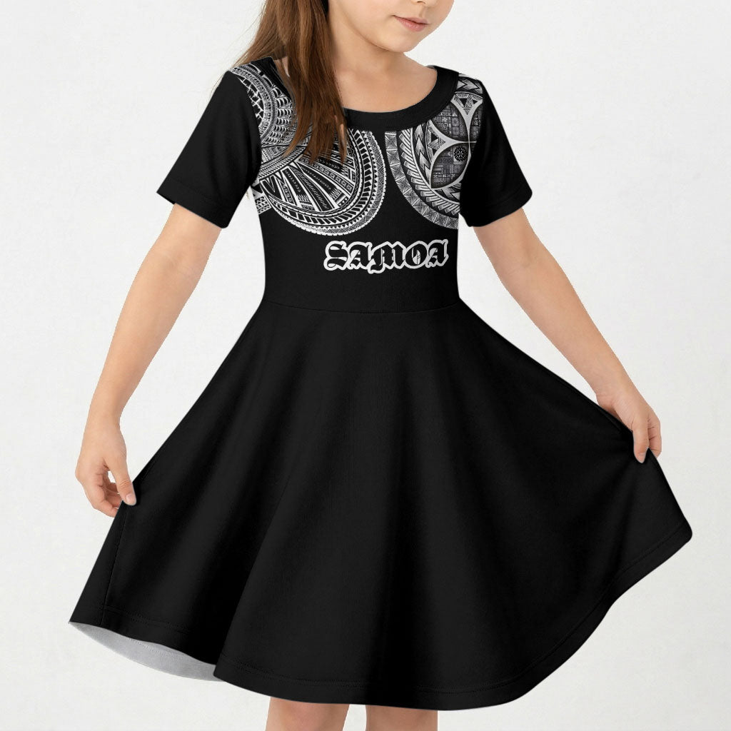 Samoa Traditional Tattoo Kid Short Sleeve Dress Tribal Tatau Pattern LT03 KID Black - Polynesian Pride