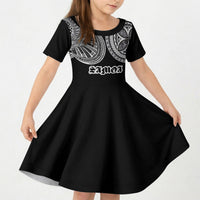 Samoa Traditional Tattoo Kid Short Sleeve Dress Tribal Tatau Pattern LT03 KID Black - Polynesian Pride