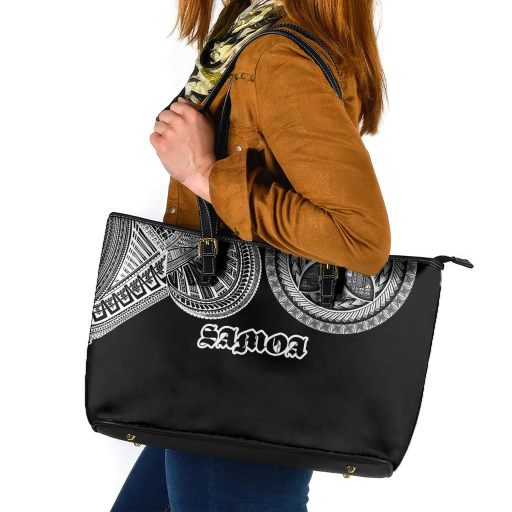 Samoa Traditional Tattoo Leather Tote Bag Tribal Tatau Pattern LT03 Black - Polynesian Pride