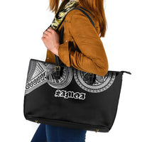 Samoa Traditional Tattoo Leather Tote Bag Tribal Tatau Pattern LT03 Black - Polynesian Pride