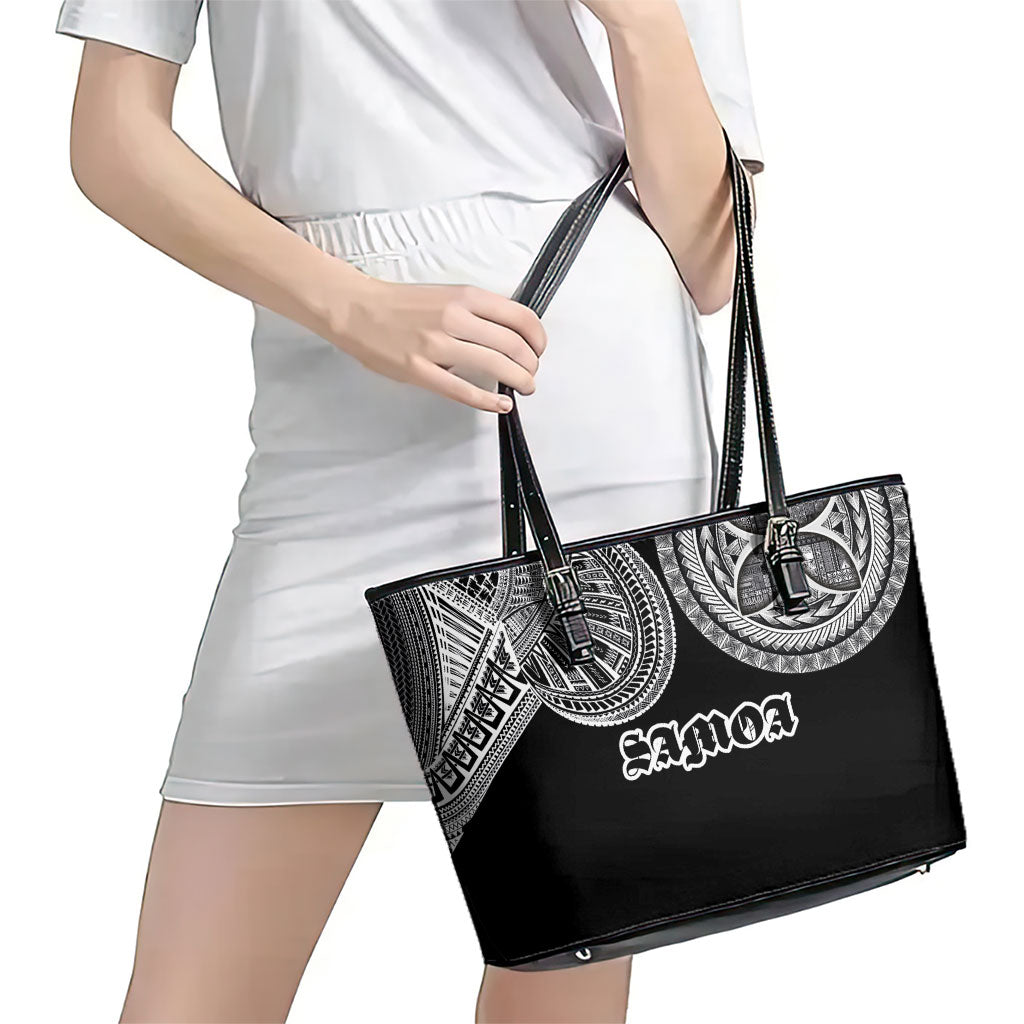 Samoa Traditional Tattoo Leather Tote Bag Tribal Tatau Pattern LT03 - Polynesian Pride