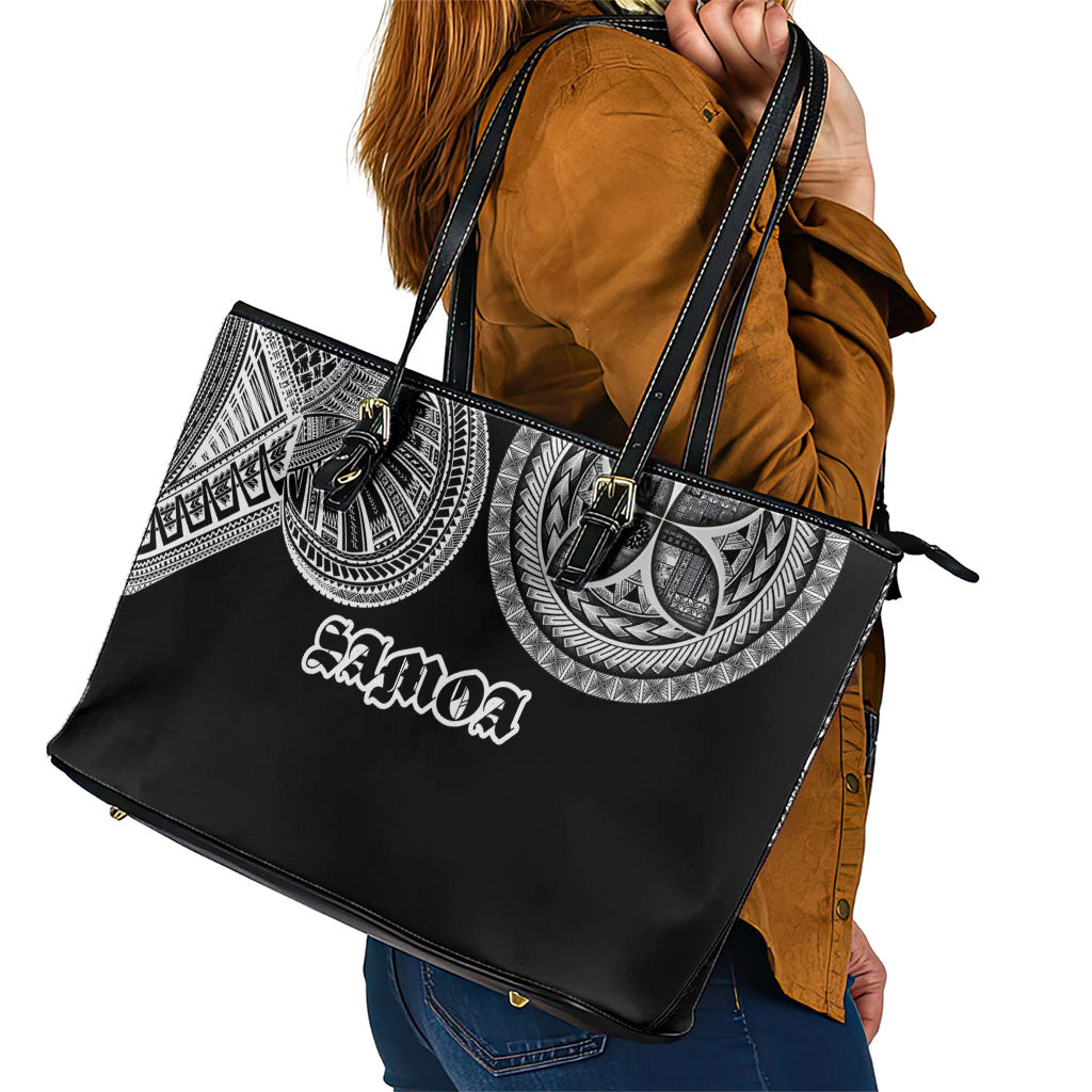 Samoa Traditional Tattoo Leather Tote Bag Tribal Tatau Pattern LT03 - Polynesian Pride