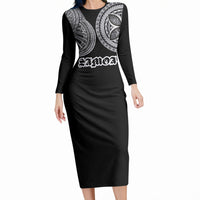 Samoa Traditional Tattoo Long Sleeve Bodycon Dress Tribal Tatau Pattern LT03 Long Dress Black - Polynesian Pride