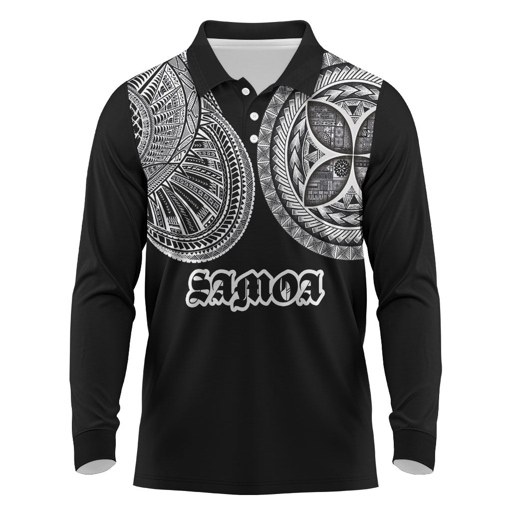 Samoa Traditional Tattoo Long Sleeve Polo Shirt Tribal Tatau Pattern LT03 Black - Polynesian Pride