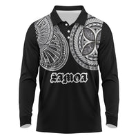 Samoa Traditional Tattoo Long Sleeve Polo Shirt Tribal Tatau Pattern LT03 Black - Polynesian Pride