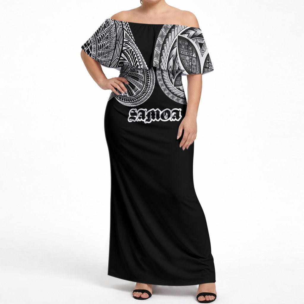 Samoa Traditional Tattoo Off Shoulder Maxi Dress Tribal Tatau Pattern LT03 Women Black - Polynesian Pride