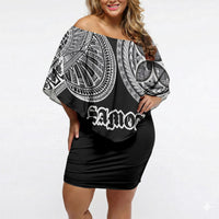 Samoa Traditional Tattoo Off Shoulder Short Dress Tribal Tatau Pattern LT03 Women Black - Polynesian Pride