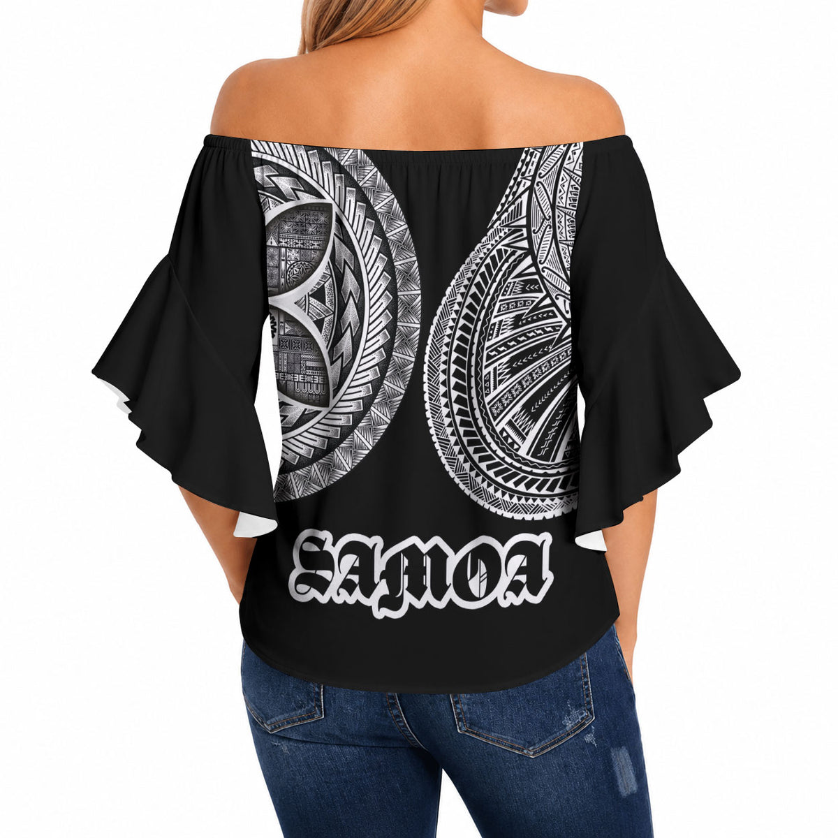 Samoa Traditional Tattoo Off Shoulder Wrap Waist Top Tribal Tatau Pattern LT03 - Polynesian Pride