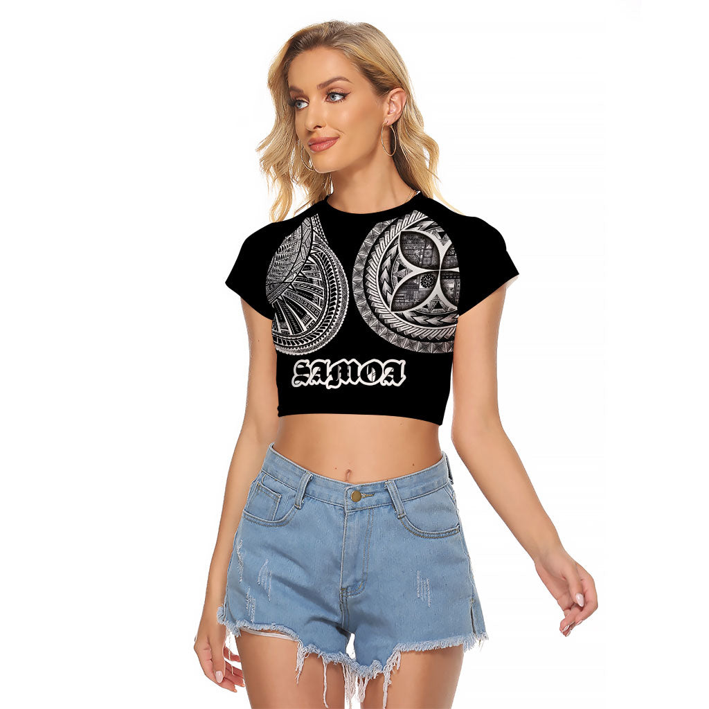 Samoa Traditional Tattoo Raglan Cropped T Shirt Tribal Tatau Pattern LT03 Female Black - Polynesian Pride