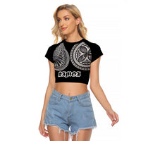 Samoa Traditional Tattoo Raglan Cropped T Shirt Tribal Tatau Pattern LT03 Female Black - Polynesian Pride