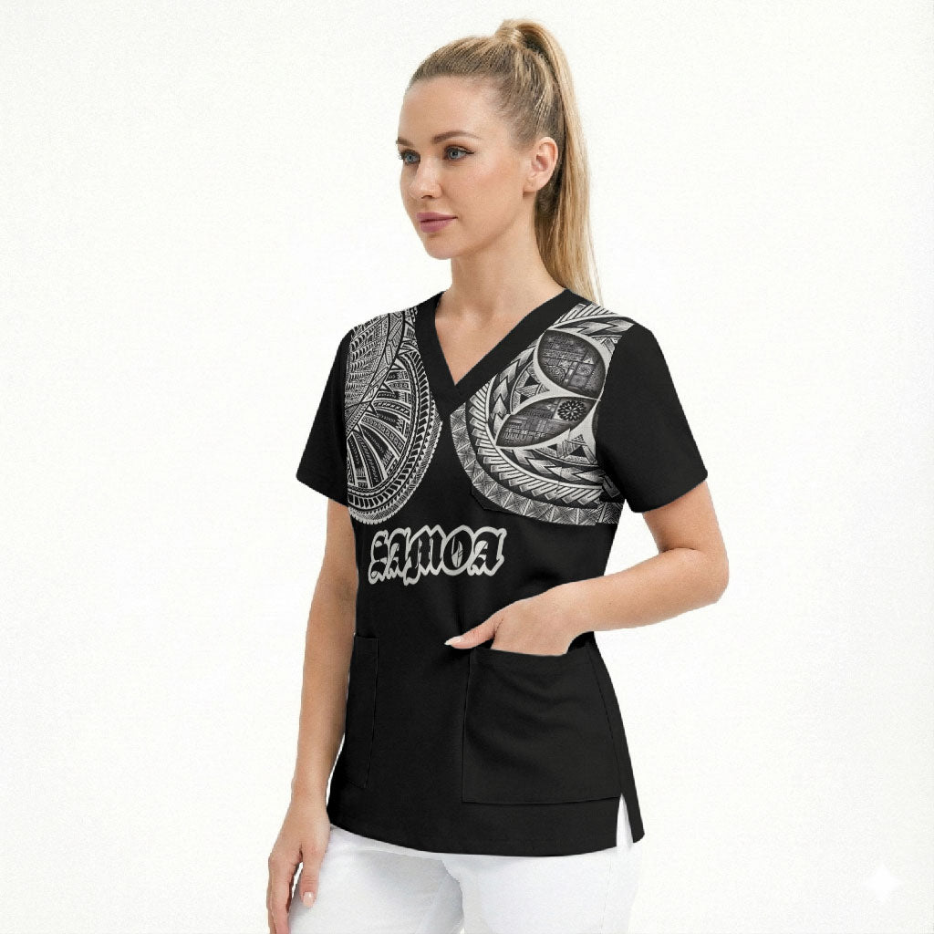Samoa Traditional Tattoo Scrub Top Tribal Tatau Pattern LT03 - Polynesian Pride