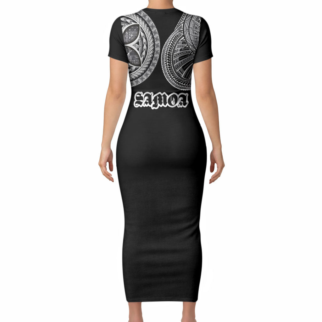 Samoa Traditional Tattoo Short Sleeve Bodycon Dress Tribal Tatau Pattern LT03 - Polynesian Pride