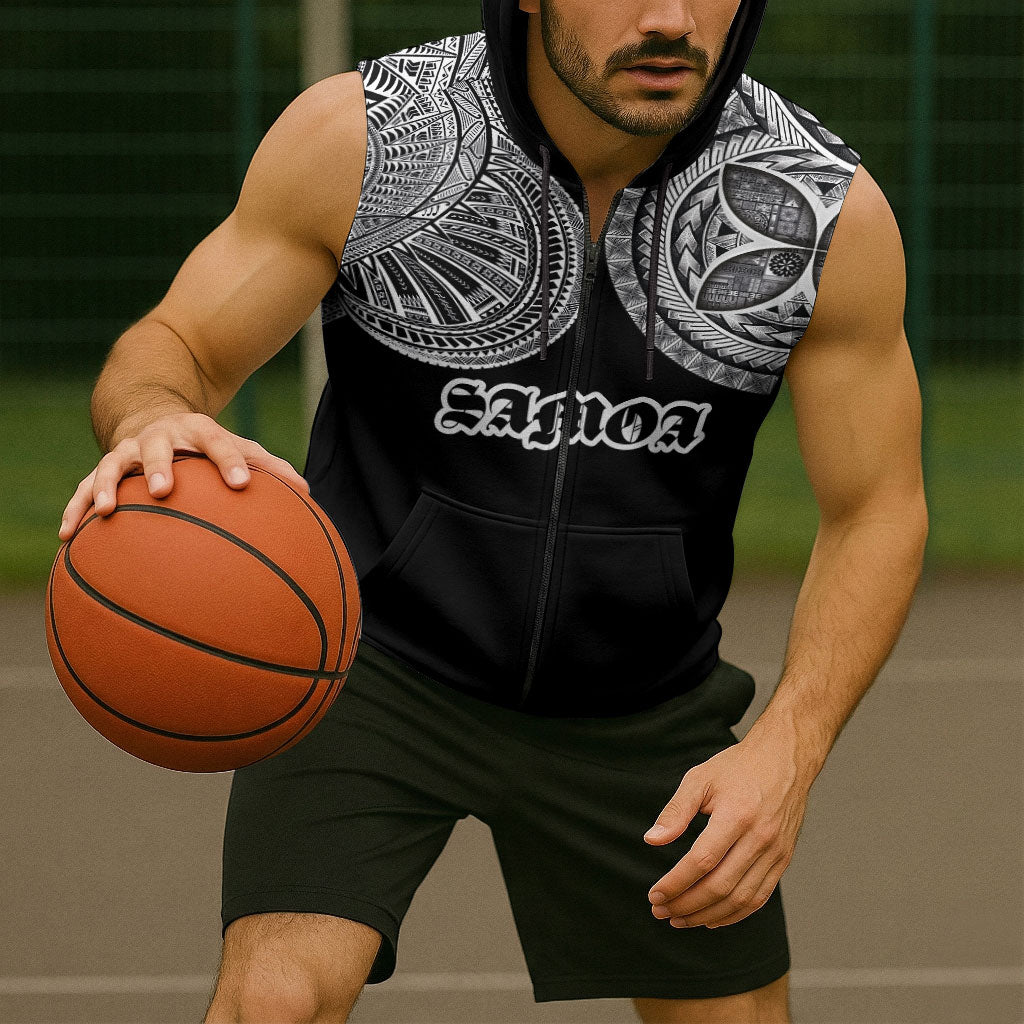 Samoa Traditional Tattoo Sleeveless Zip Hoodie Tribal Tatau Pattern LT03 - Polynesian Pride