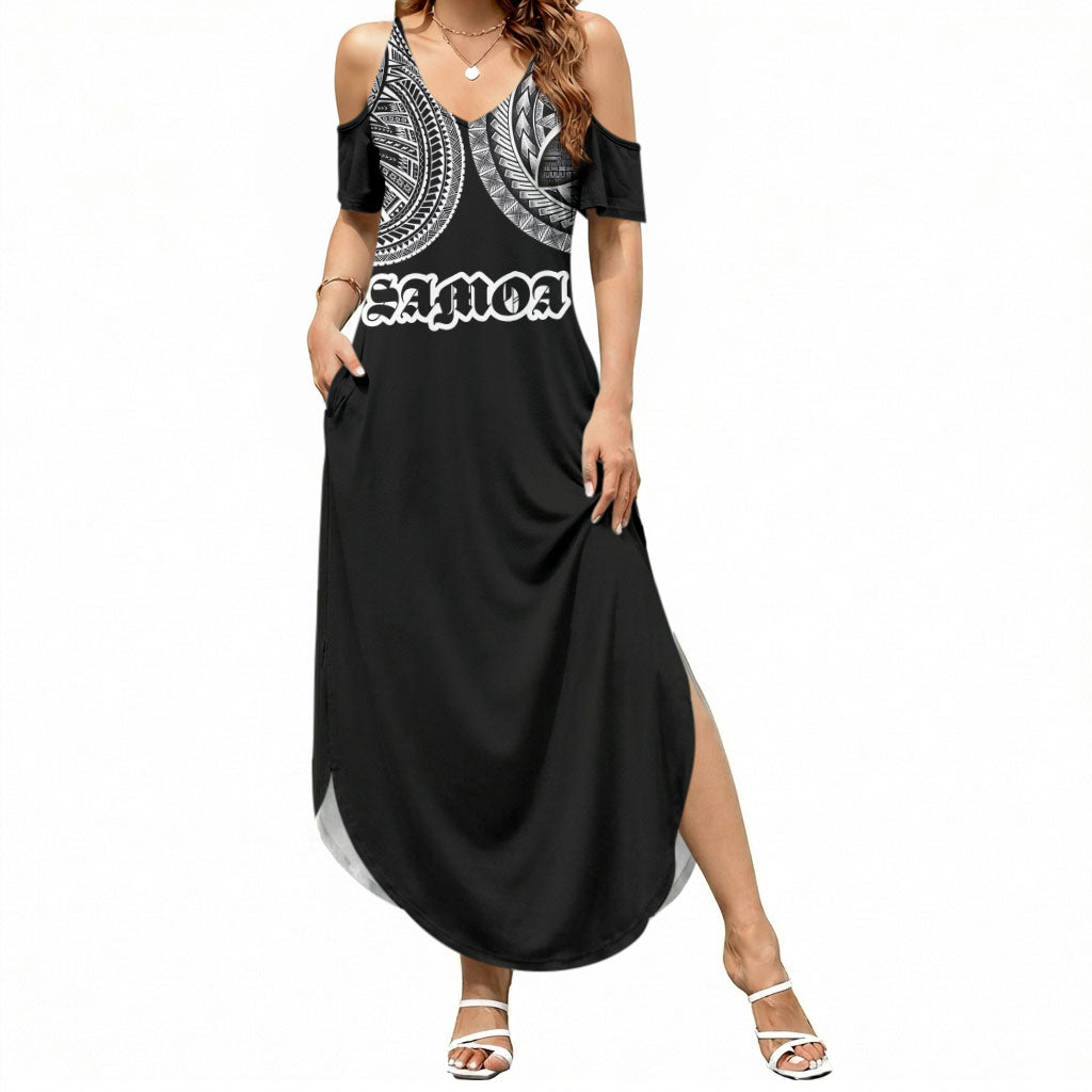 Samoa Traditional Tattoo Summer Maxi Dress Tribal Tatau Pattern LT03 Women Black - Polynesian Pride