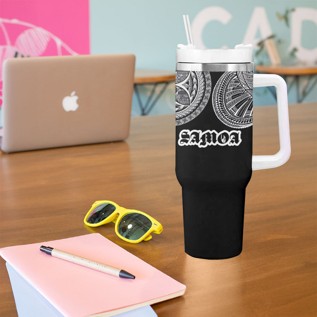 Samoa Traditional Tattoo Tumbler With Handle Tribal Tatau Pattern LT03 - Polynesian Pride