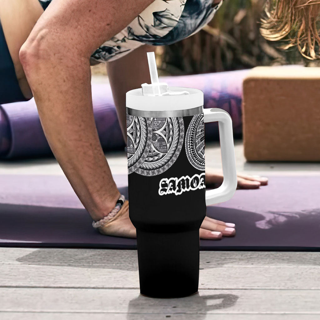 Samoa Traditional Tattoo Tumbler With Handle Tribal Tatau Pattern LT03 - Polynesian Pride