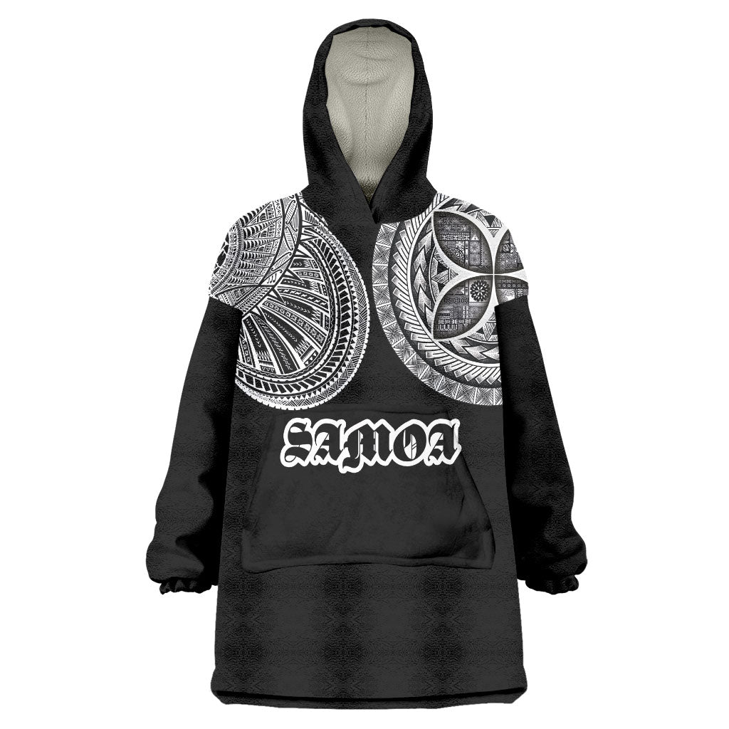 Samoa Traditional Tattoo Wearable Blanket Hoodie Tribal Tatau Pattern LT03 One Size Black - Polynesian Pride