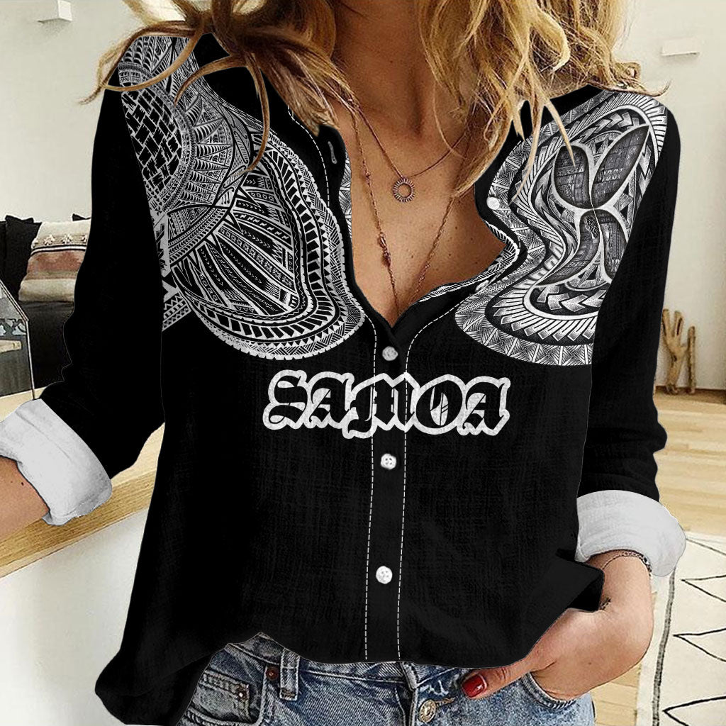 Samoa Traditional Tattoo Women Casual Shirt Tribal Tatau Pattern LT03 Female Black - Polynesian Pride