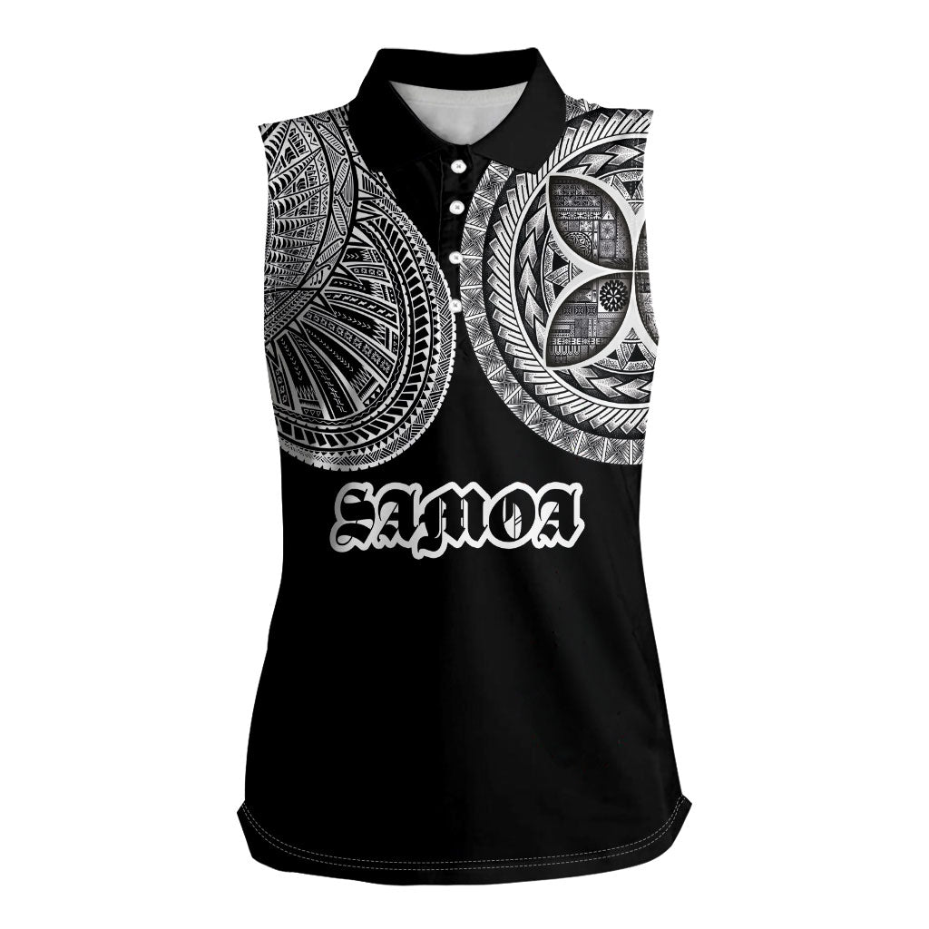 Samoa Traditional Tattoo Women Sleeveless Polo Shirt Tribal Tatau Pattern LT03 Female Black - Polynesian Pride