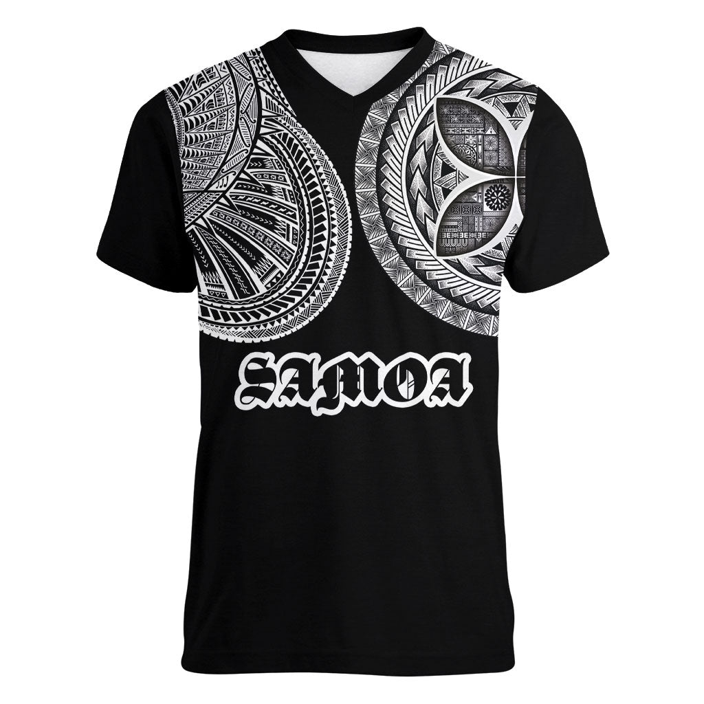 Samoa Traditional Tattoo Women V-Neck T-Shirt Tribal Tatau Pattern LT03 Female Black - Polynesian Pride