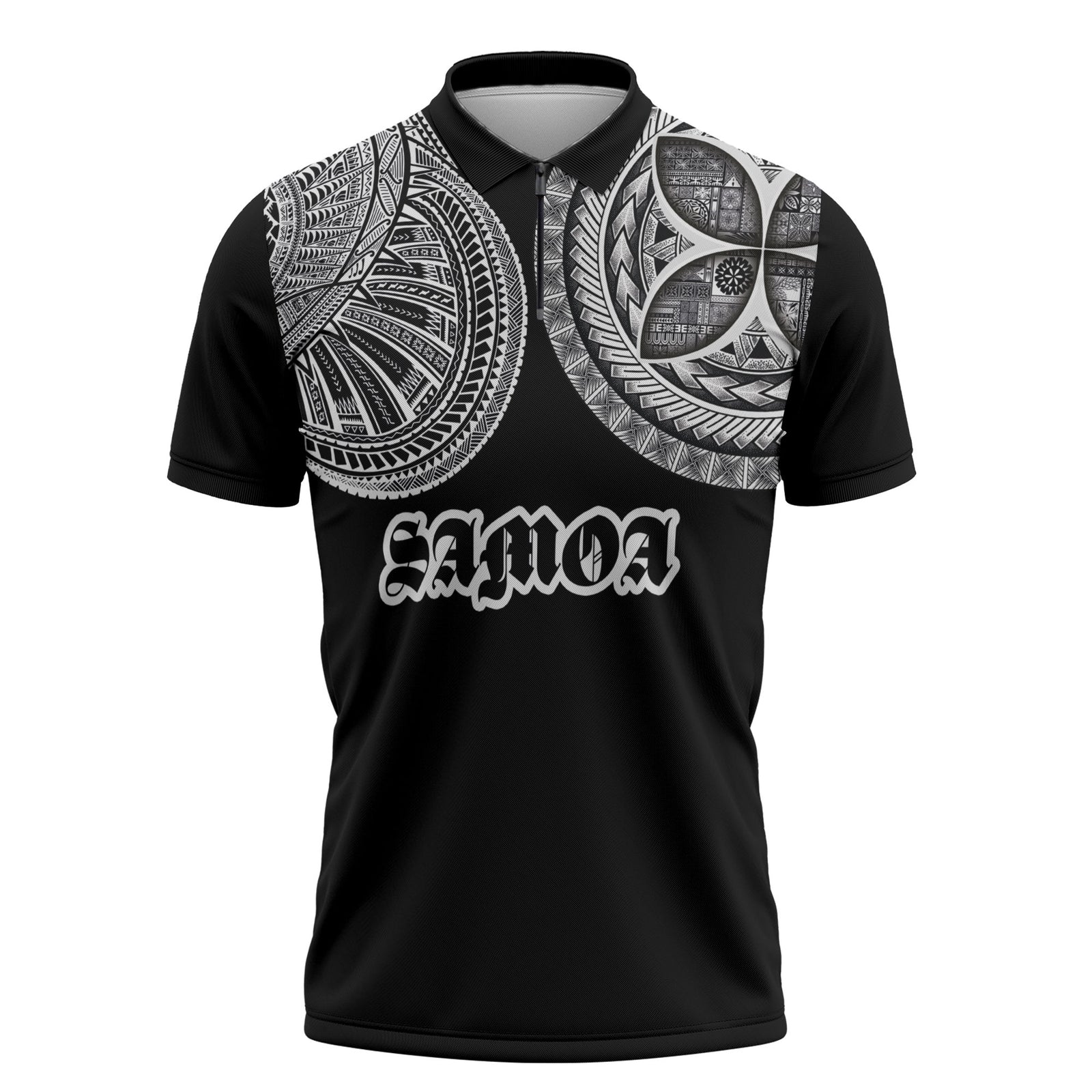 Samoa Traditional Tattoo Zipper Polo Shirt Tribal Tatau Pattern LT03 Black - Polynesian Pride