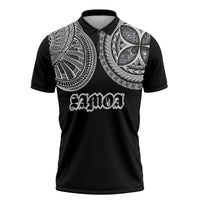 Samoa Traditional Tattoo Zipper Polo Shirt Tribal Tatau Pattern LT03 Black - Polynesian Pride