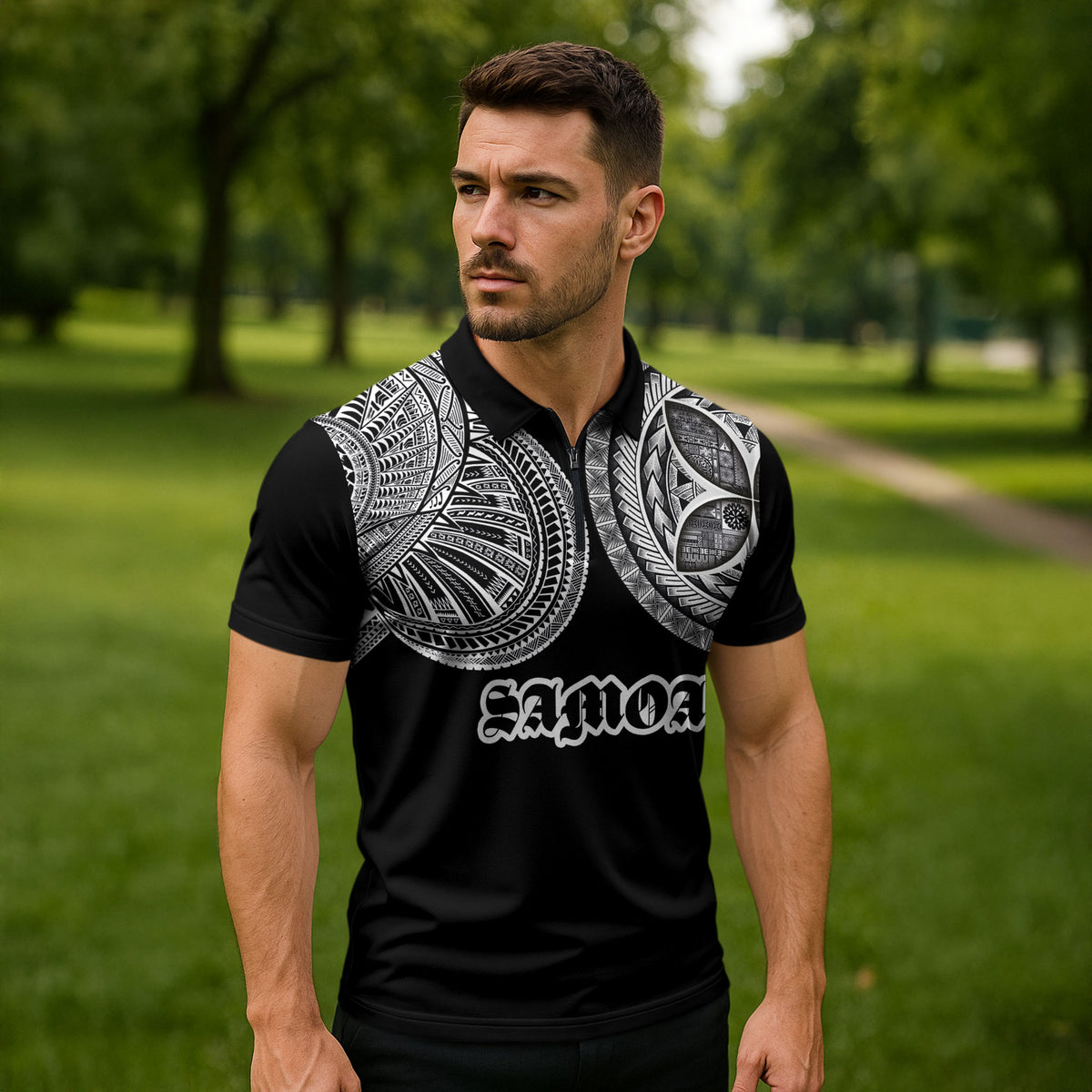 Samoa Traditional Tattoo Zipper Polo Shirt Tribal Tatau Pattern LT03 - Polynesian Pride