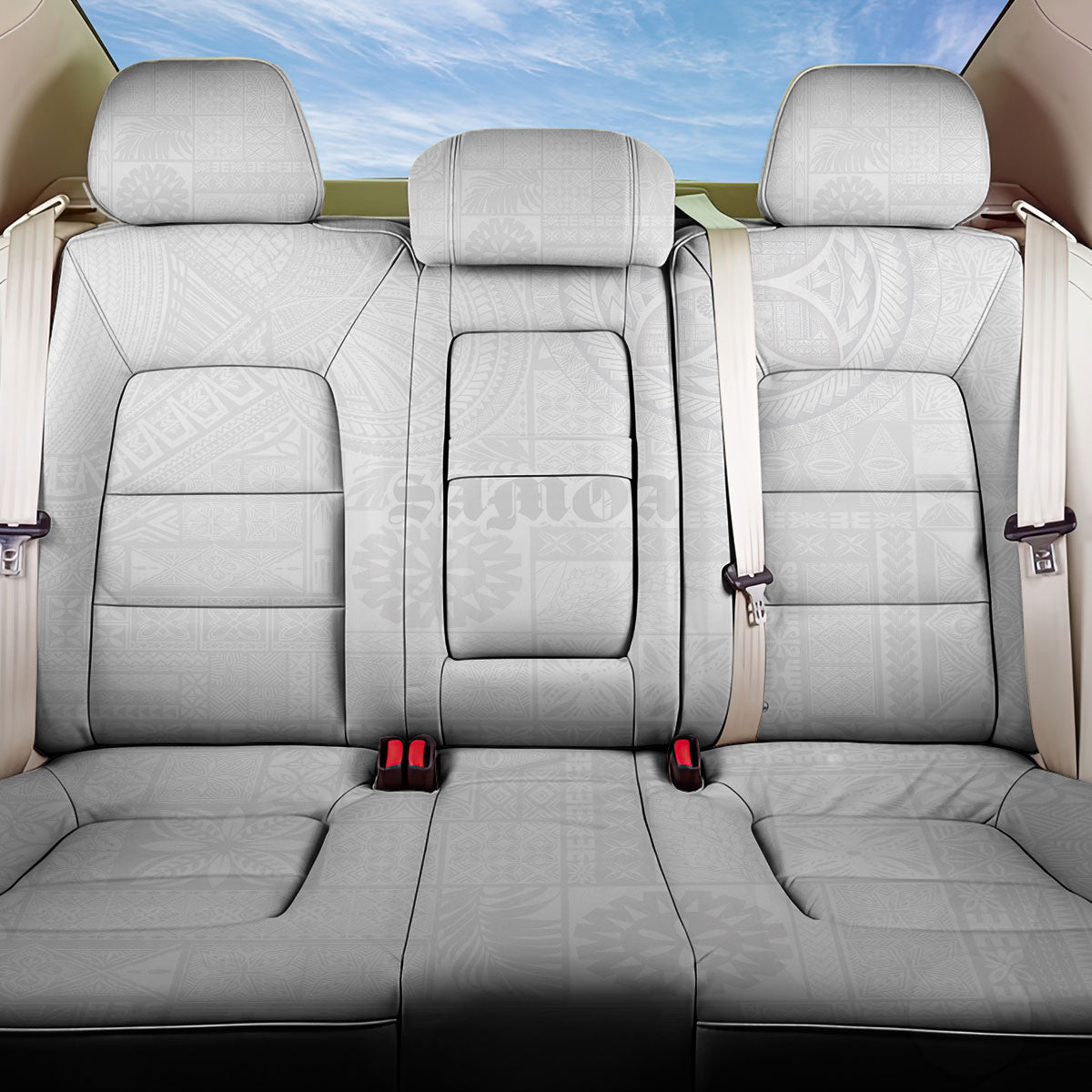 Samoa Lotu Tamaiti Back Car Seat Cover Tribal Tatau with Siapo Pattern LT03 One Size White - Polynesian Pride