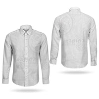 Samoa Lotu Tamaiti Couples Matching Short Sleeve Bodycon Dress and Long Sleeve Button Shirt Tribal Tatau with Siapo Pattern LT03 - Polynesian Pride