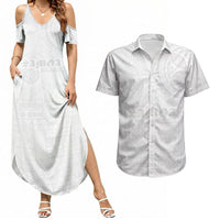 Samoa Lotu Tamaiti Couples Matching Summer Maxi Dress and Hawaiian Shirt Tribal Tatau with Siapo Pattern LT03 White - Polynesian Pride
