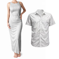 Samoa Lotu Tamaiti Couples Matching Tank Maxi Dress and Hawaiian Shirt Tribal Tatau with Siapo Pattern LT03 White - Polynesian Pride