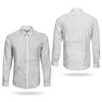 Samoa Lotu Tamaiti Couples Matching Tank Maxi Dress and Long Sleeve Button Shirt Tribal Tatau with Siapo Pattern LT03 - Polynesian Pride