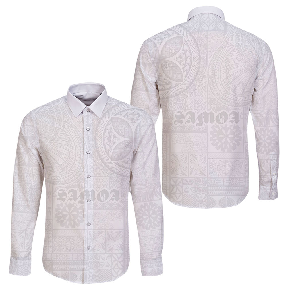 Samoa Lotu Tamaiti Family Matching Long Sleeve Bodycon Dress and Hawaiian Shirt Tribal Tatau with Siapo Pattern LT03 Dad's Shirt - Long Sleeve White - Polynesian Pride