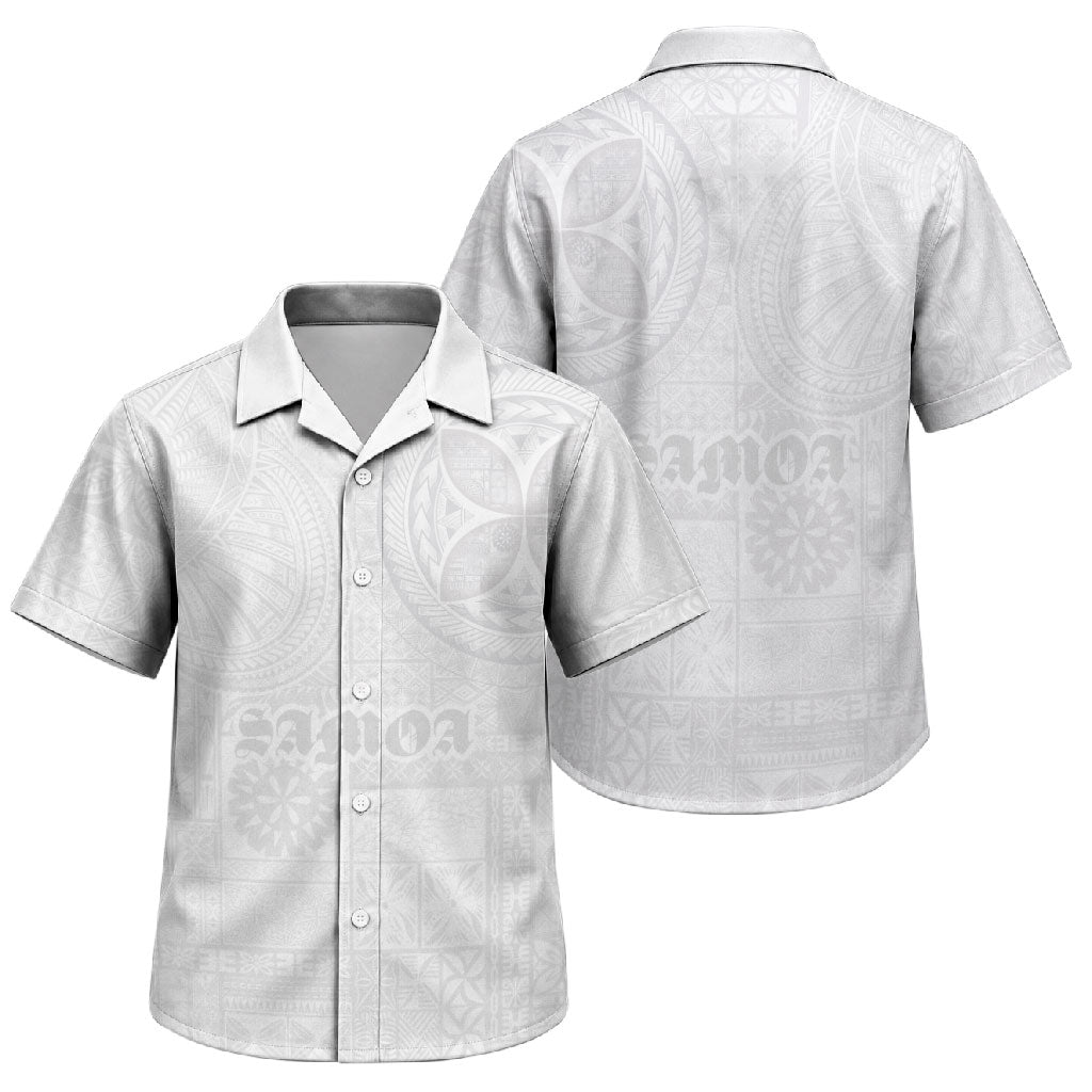 Samoa Lotu Tamaiti Family Matching Mermaid Dress and Hawaiian Shirt Tribal Tatau with Siapo Pattern LT03 Son's Shirt White - Polynesian Pride