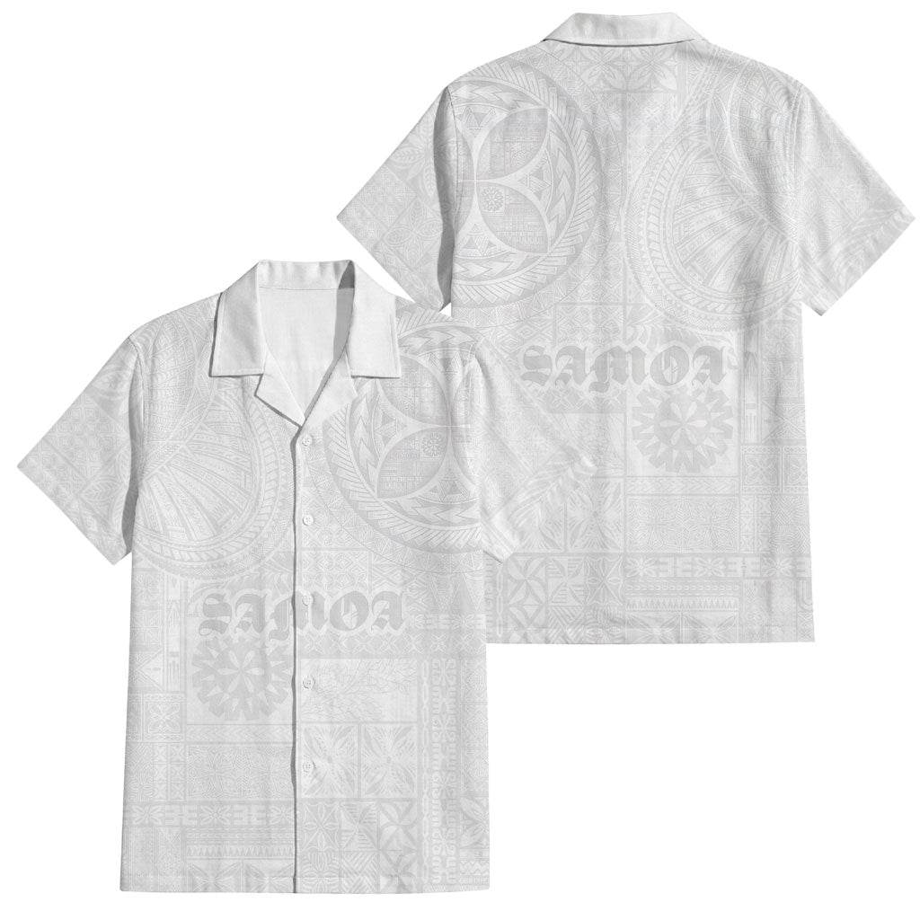 Samoa Lotu Tamaiti Family Matching Puletasi and Hawaiian Shirt Tribal Tatau with Siapo Pattern LT03 Dad's Shirt - Short Sleeve White - Polynesian Pride
