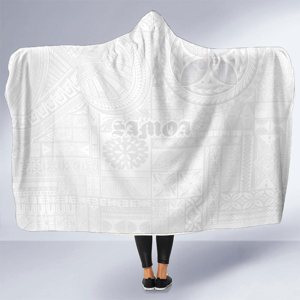 Samoa Lotu Tamaiti Hooded Blanket Tribal Tatau with Siapo Pattern LT03 One Size White - Polynesian Pride