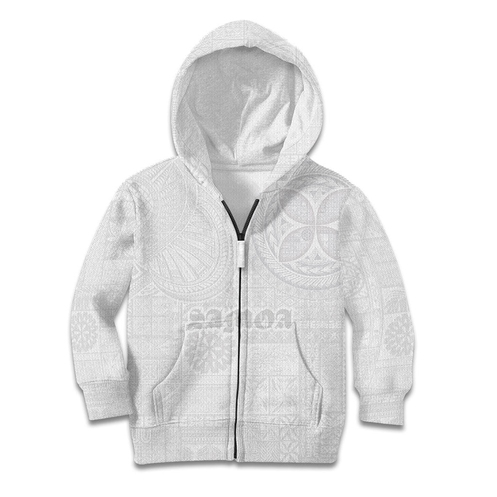 Samoa Lotu Tamaiti Kid Hoodie Tribal Tatau with Siapo Pattern LT03 Zip Hoodie White - Polynesian Pride