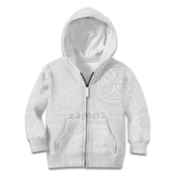 Samoa Lotu Tamaiti Kid Hoodie Tribal Tatau with Siapo Pattern LT03 Zip Hoodie White - Polynesian Pride
