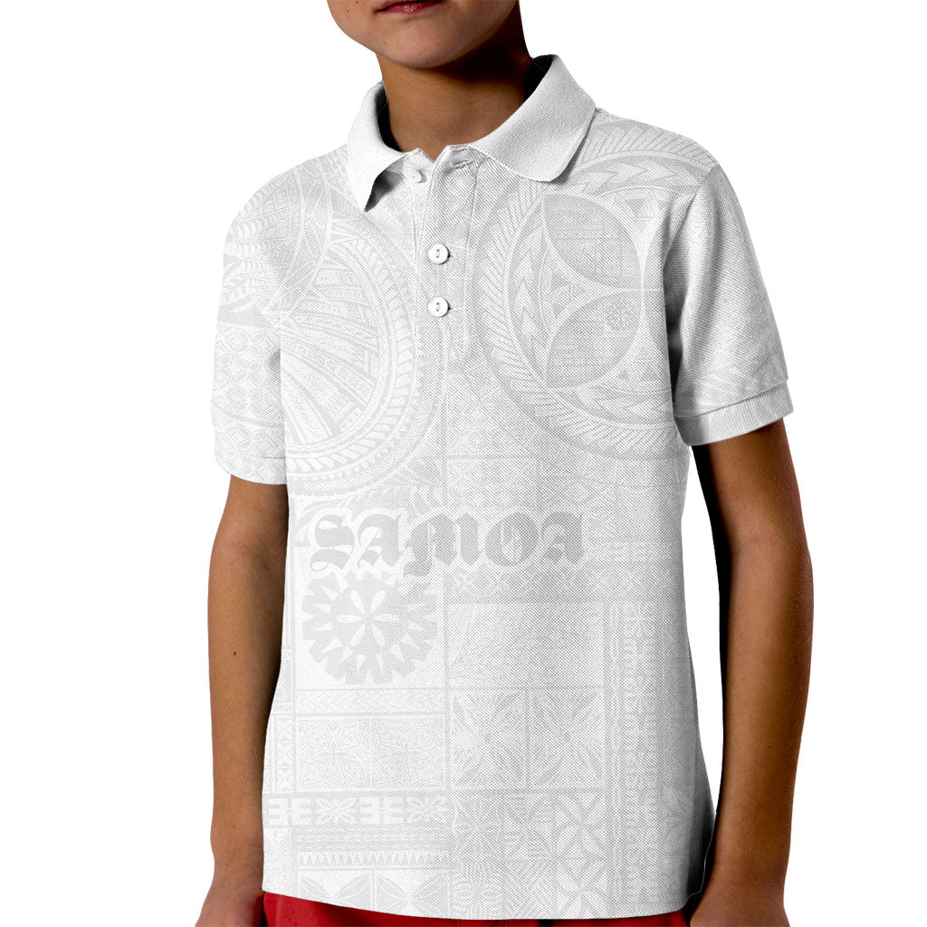 Samoa Lotu Tamaiti Kid Polo Shirt Tribal Tatau with Siapo Pattern LT03 Kid White - Polynesian Pride