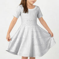 Samoa Lotu Tamaiti Kid Short Sleeve Dress Tribal Tatau with Siapo Pattern LT03 KID White - Polynesian Pride