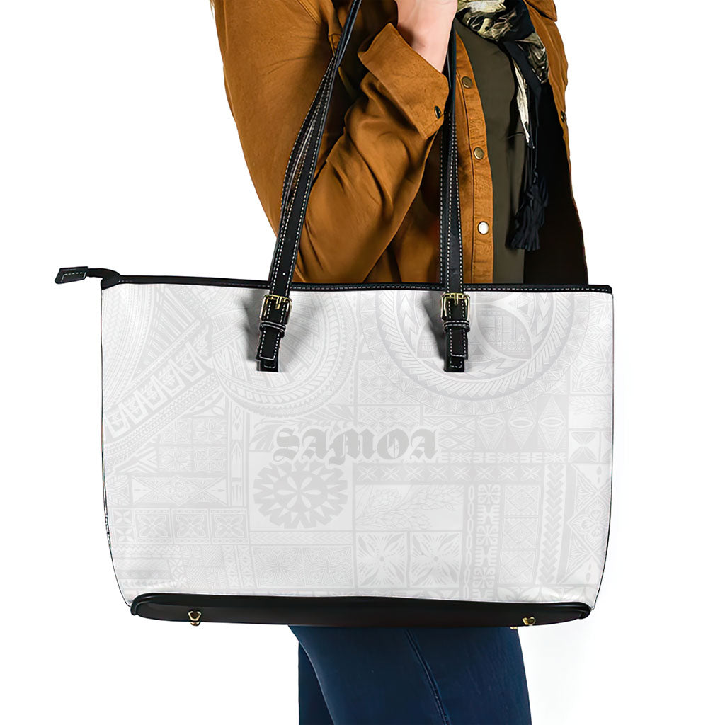 Samoa Lotu Tamaiti Leather Tote Bag Tribal Tatau with Siapo Pattern LT03 - Polynesian Pride
