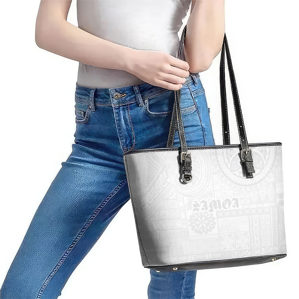 Samoa Lotu Tamaiti Leather Tote Bag Tribal Tatau with Siapo Pattern LT03 - Polynesian Pride
