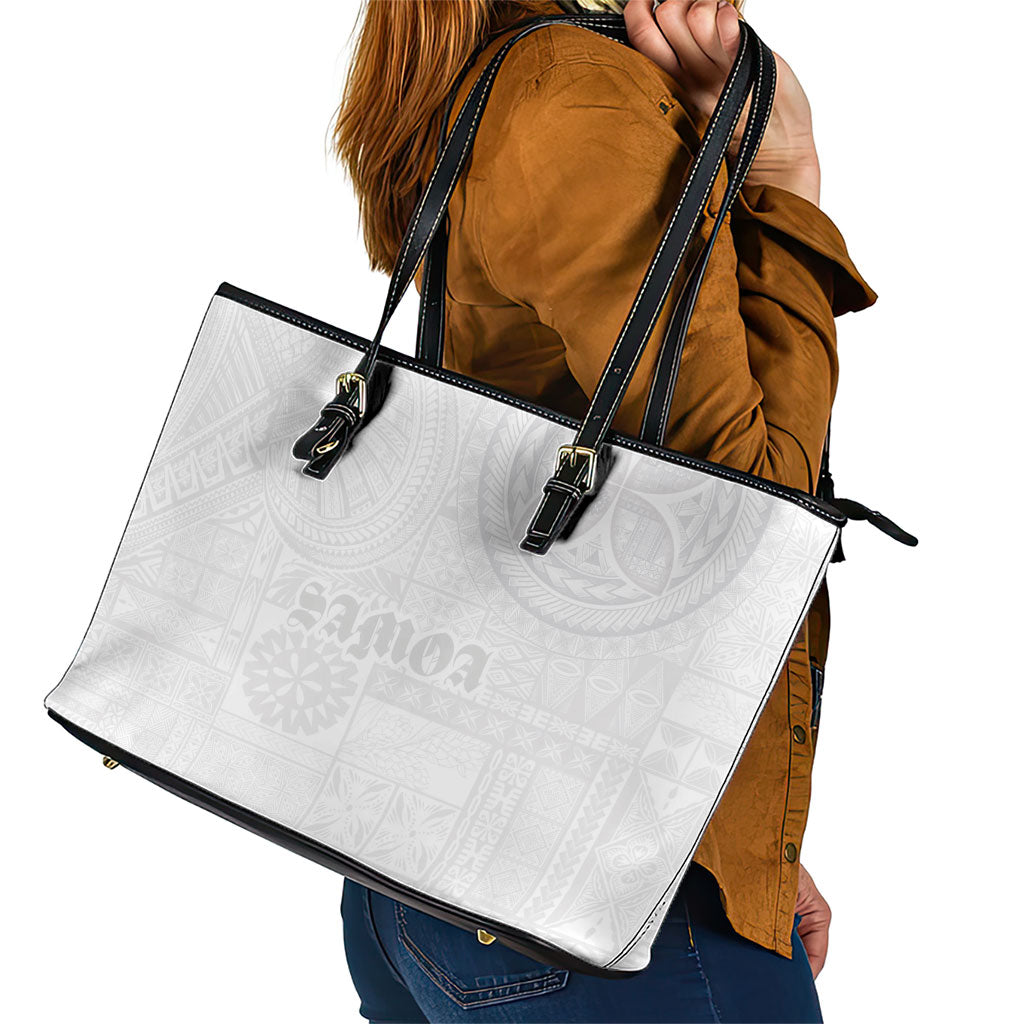 Samoa Lotu Tamaiti Leather Tote Bag Tribal Tatau with Siapo Pattern LT03 - Polynesian Pride