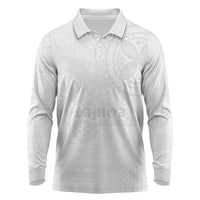 Samoa Lotu Tamaiti Long Sleeve Polo Shirt Tribal Tatau with Siapo Pattern LT03 White - Polynesian Pride