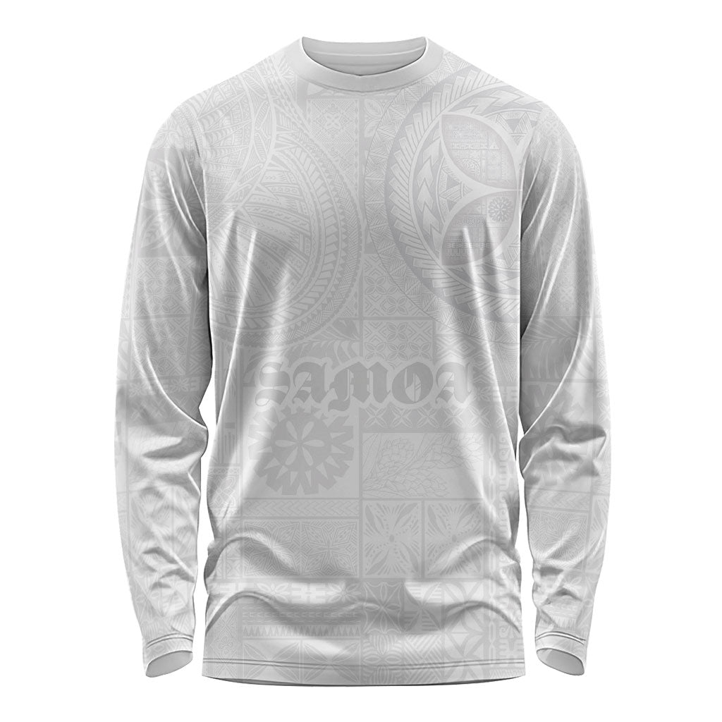 Samoa Lotu Tamaiti Long Sleeve Shirt Tribal Tatau with Siapo Pattern LT03 Unisex White - Polynesian Pride