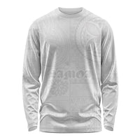 Samoa Lotu Tamaiti Long Sleeve Shirt Tribal Tatau with Siapo Pattern LT03 Unisex White - Polynesian Pride