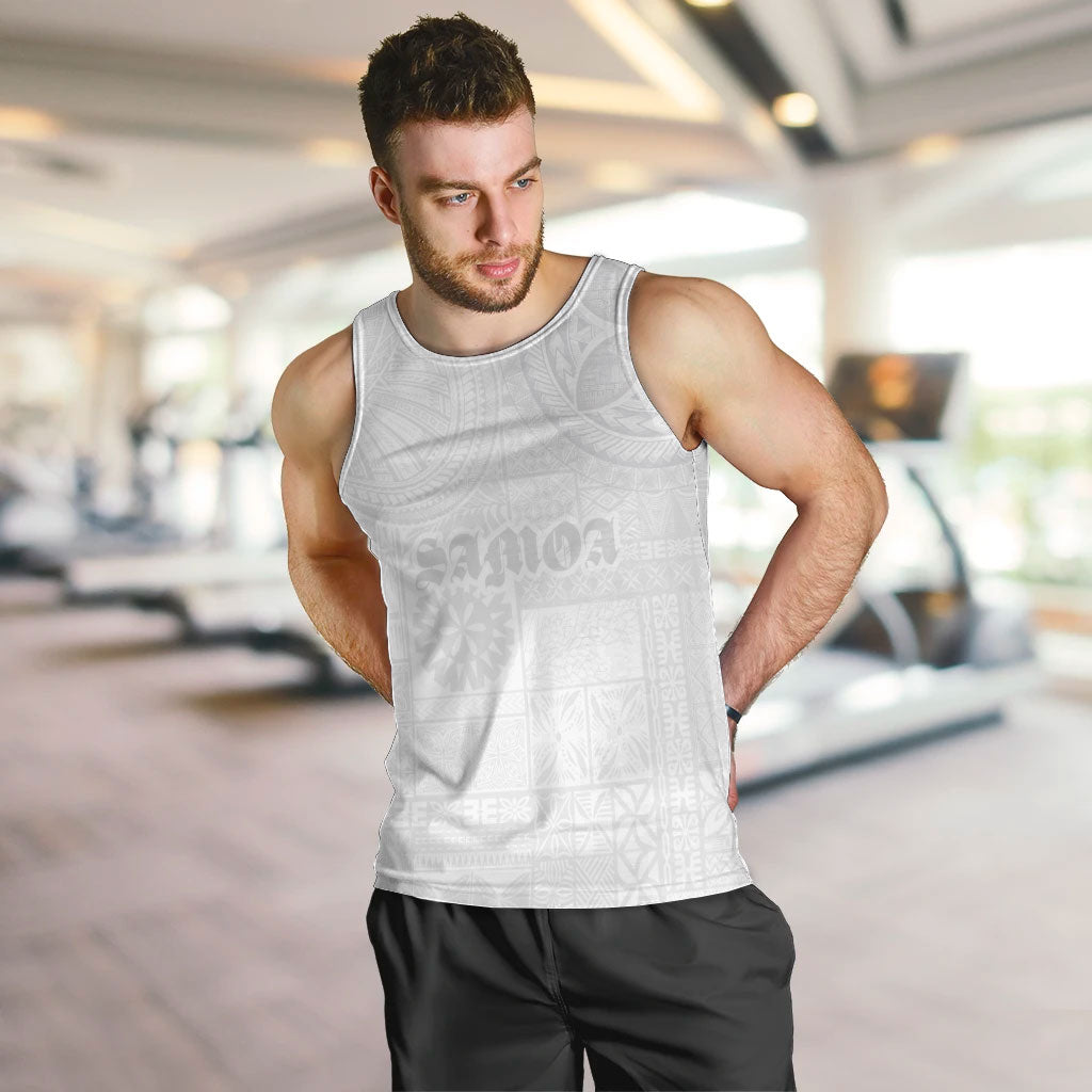 Samoa Lotu Tamaiti Men Tank Top Tribal Tatau with Siapo Pattern LT03 White - Polynesian Pride