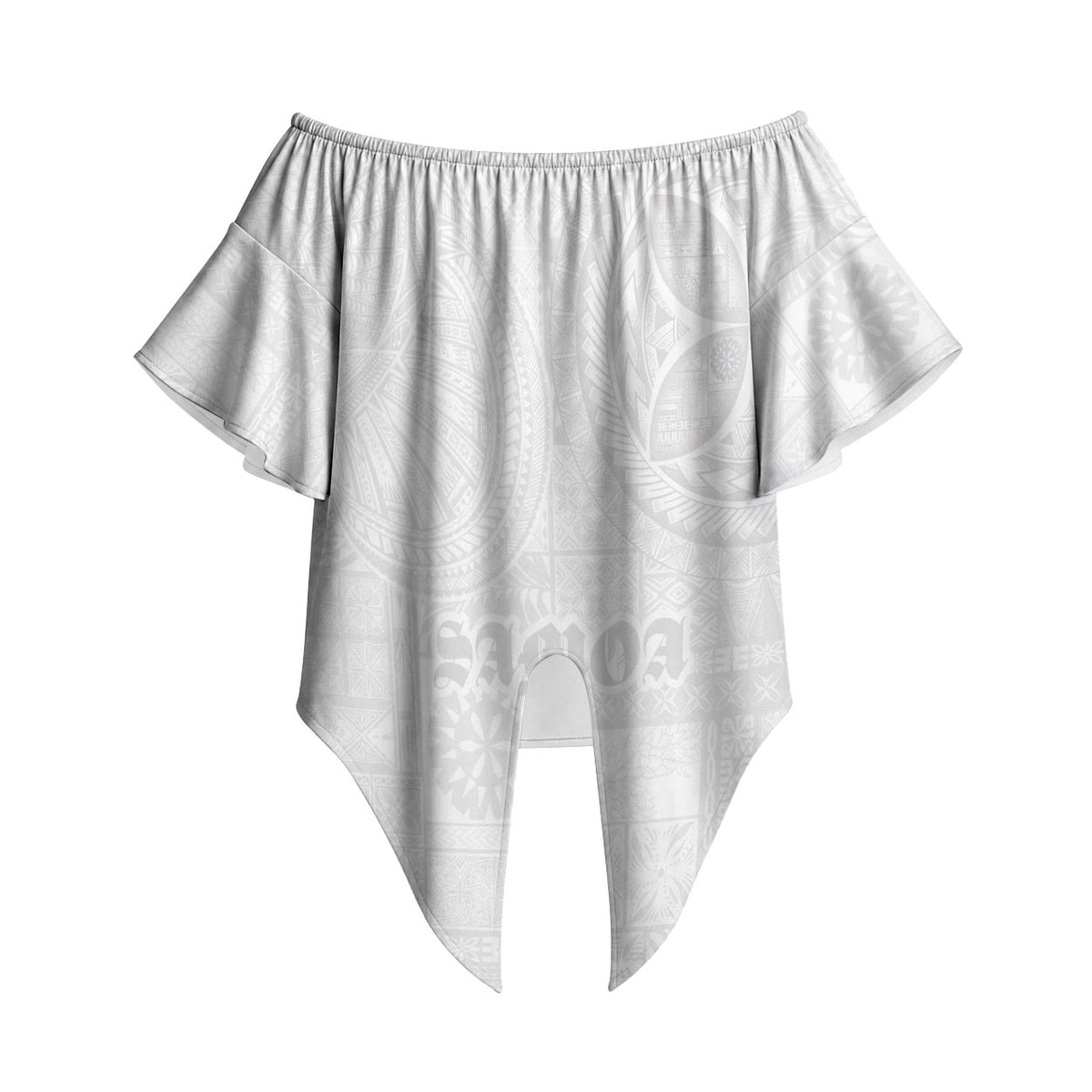 Samoa Lotu Tamaiti Off Shoulder Wrap Waist Top Tribal Tatau with Siapo Pattern LT03 White - Polynesian Pride